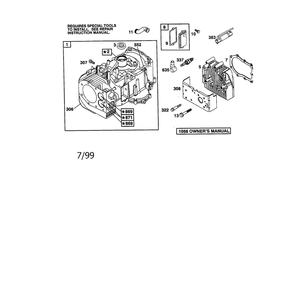 Cylinder Assembly Diagram and Parts List for 198700-198799 0141 Briggs and Stratton Engine